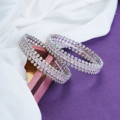 Opal Touch - Sparkling Rhodium Bangles Set (Pack of 2) - Bangles