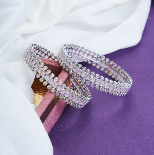 Opal Touch - Sparkling Rhodium Bangles Set (Pack of 2) - Bangles