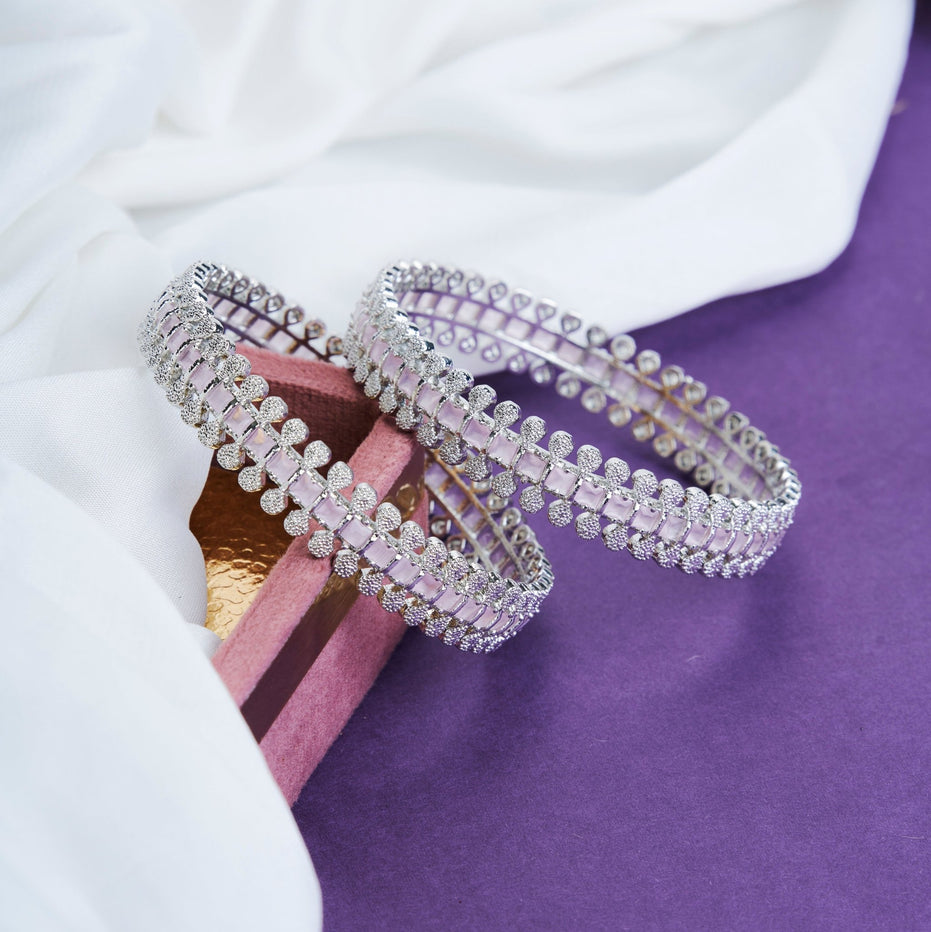 Opal Touch - Sparkling Rhodium Bangles Set (Pack of 2) - Bangles