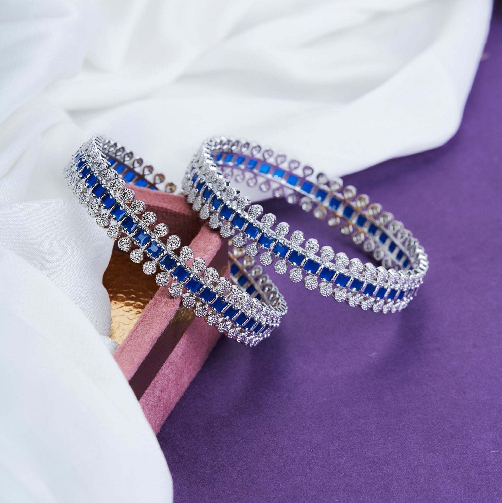 Opal Touch - Sparkling Rhodium Bangles Set (Pack of 2) - Bangles