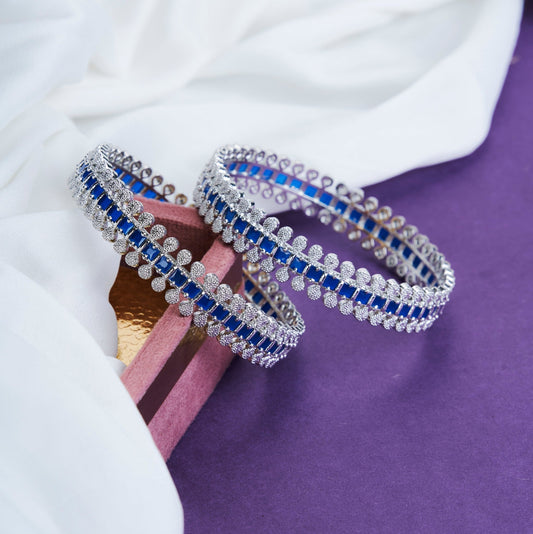 Opal Touch - Sparkling Rhodium Bangles Set (Pack of 2) - Bangles