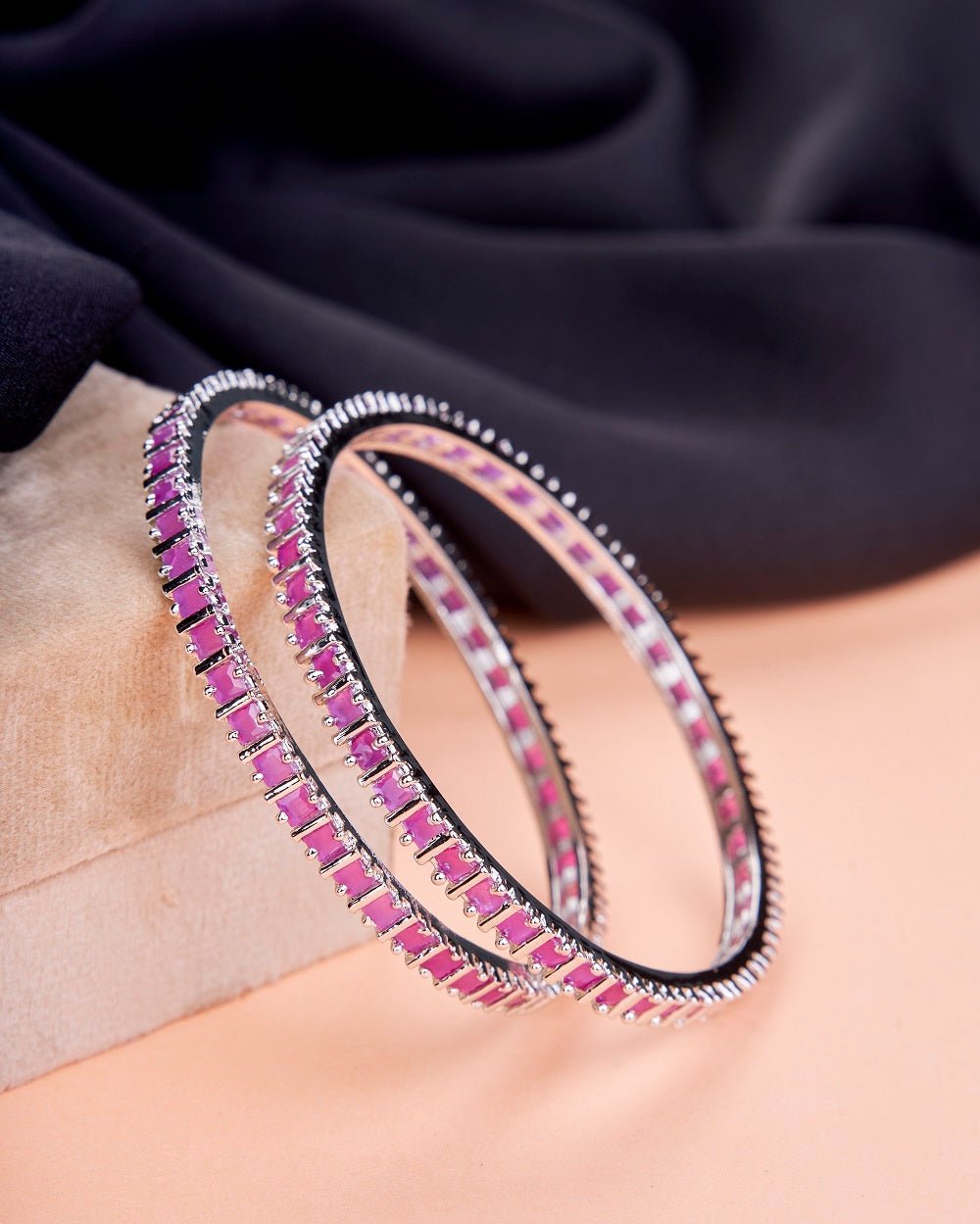 Opal Touch - Square Rhodium Bangles (Pack of 2) - Bangles