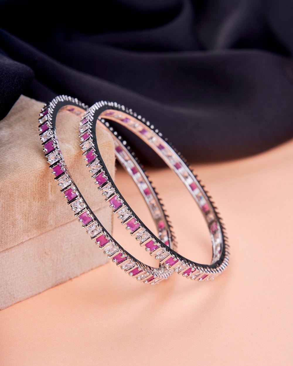 Opal Touch - Square Rhodium Bangles (Pack of 2) - Bangles