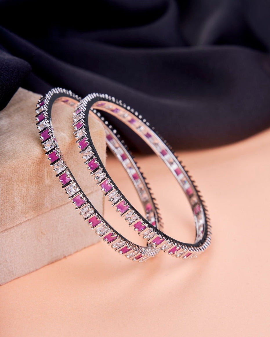 Opal Touch - Square Rhodium Bangles (Pack of 2) - Bangles