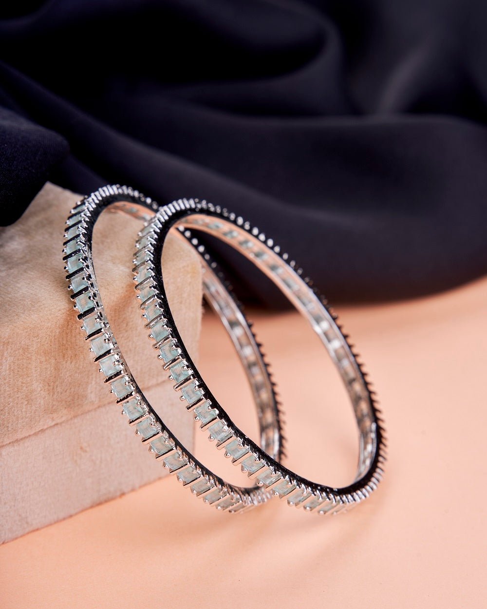 Opal Touch - Square Rhodium Bangles (Pack of 2) - Bangles