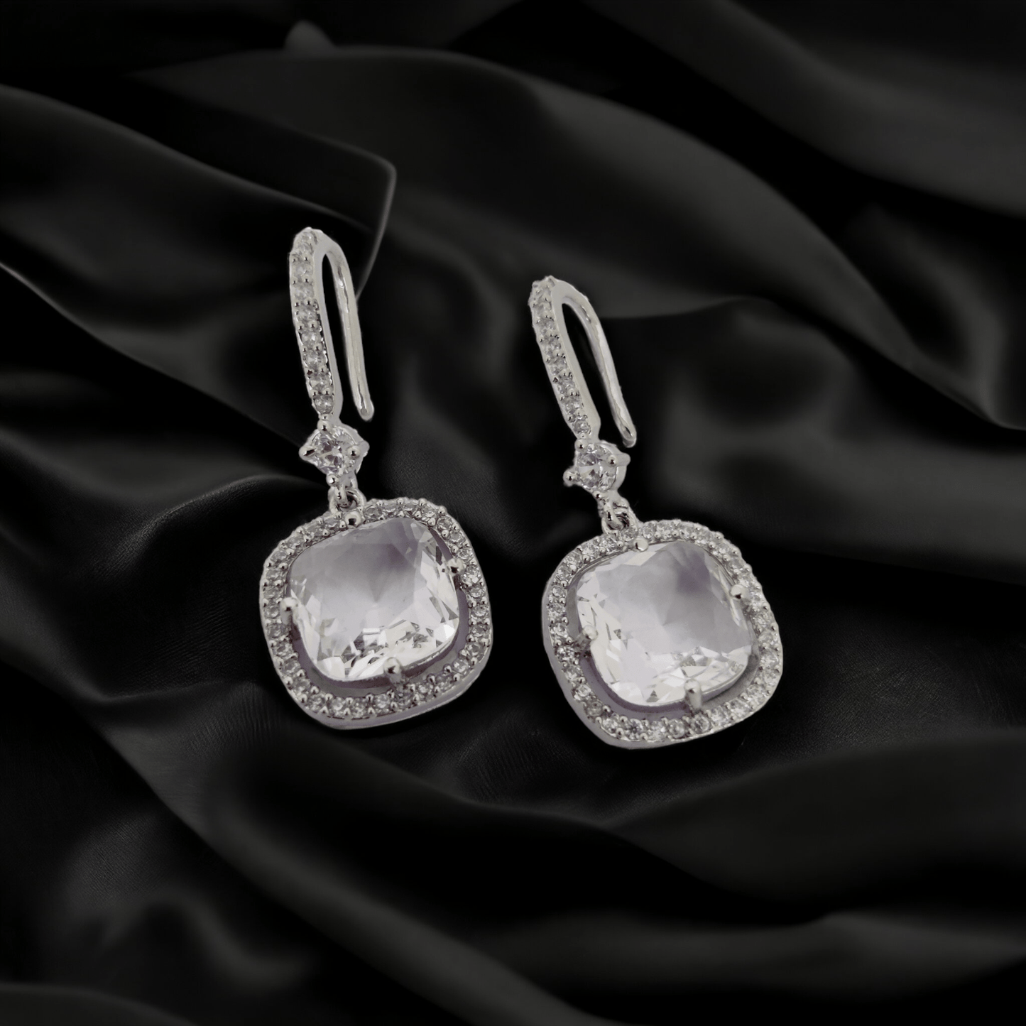 Opal Touch - Square Rhodium Hook Back Earrings - Earrings