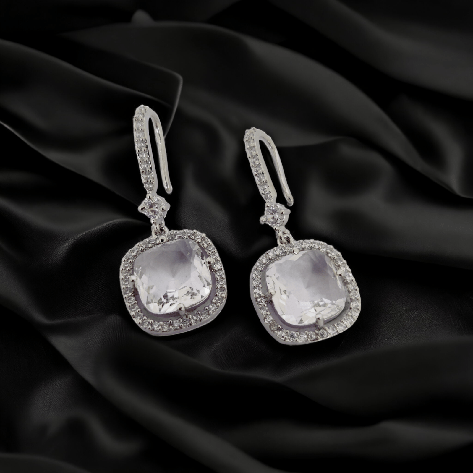 Opal Touch - Square Rhodium Hook Back Earrings - Earrings