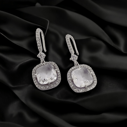 Opal Touch - Square Rhodium Hook Back Earrings - Earrings