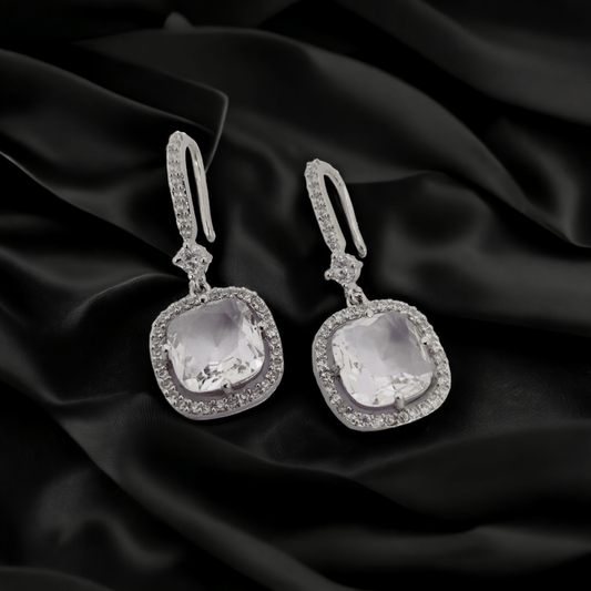 Opal Touch - Square Rhodium Hook Back Earrings - Earrings