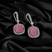 Opal Touch - Square Rhodium Hook Back Earrings - Earrings