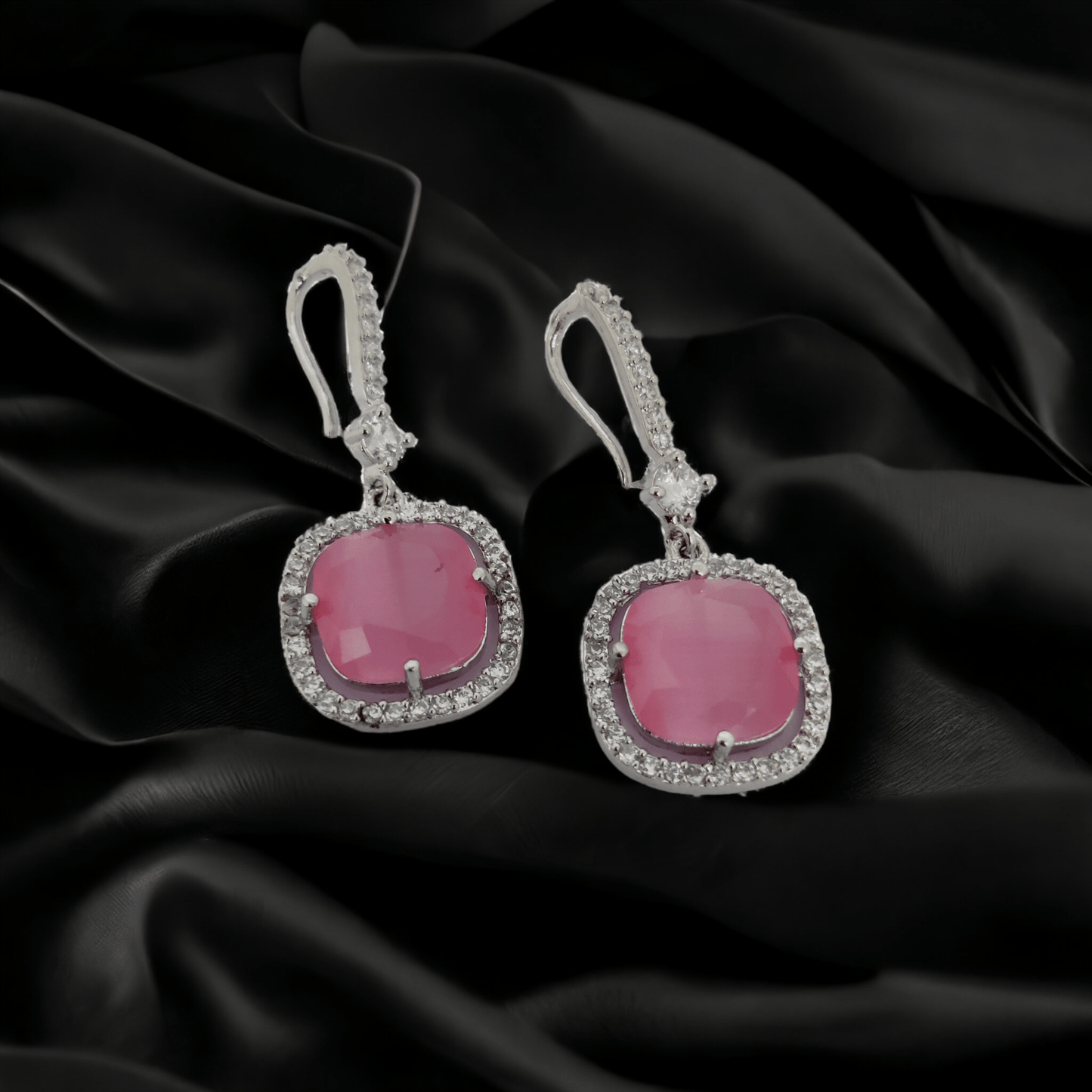 Opal Touch - Square Rhodium Hook Back Earrings - Earrings