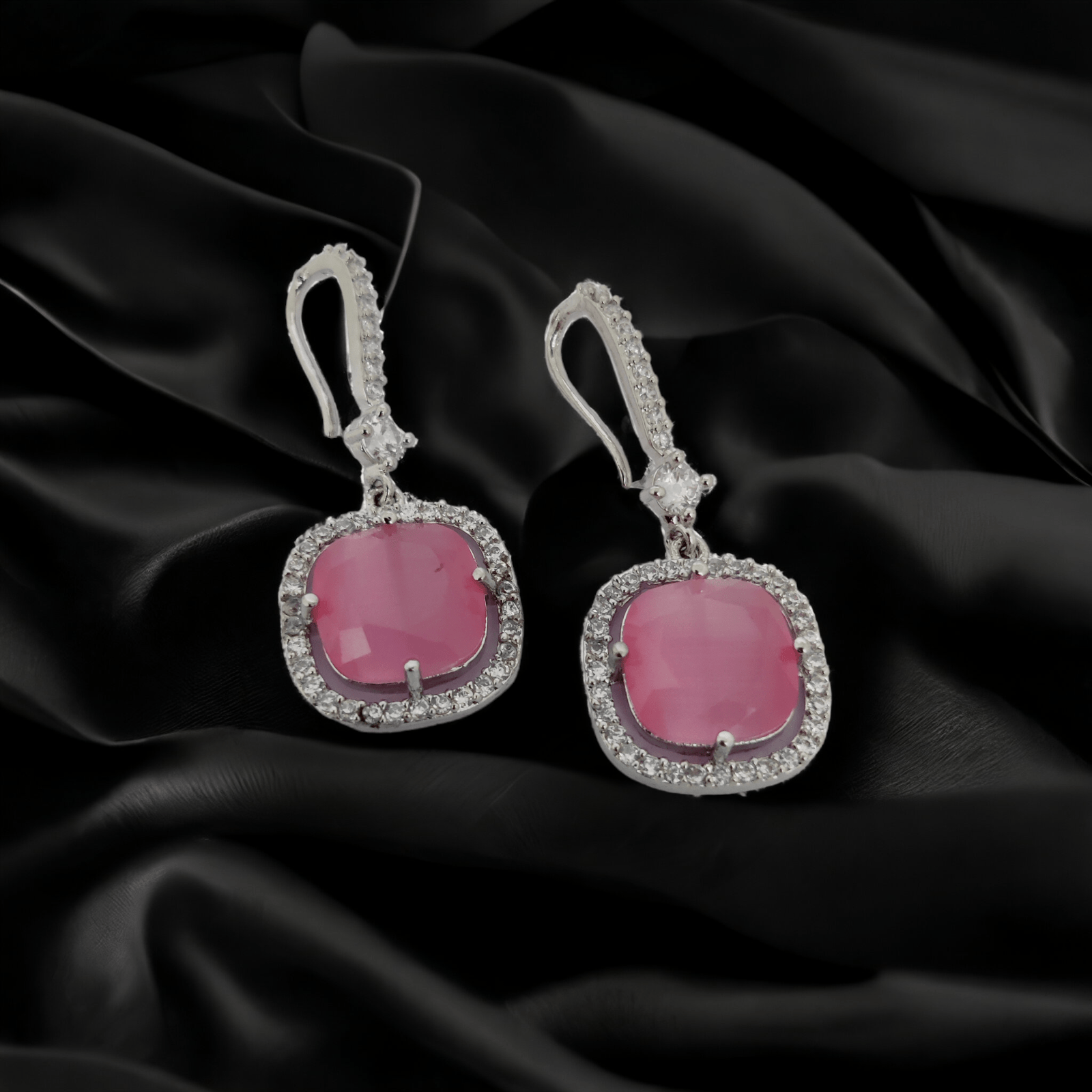 Opal Touch - Square Rhodium Hook Back Earrings - Earrings