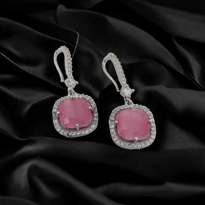 Opal Touch - Square Rhodium Hook Back Earrings - Earrings