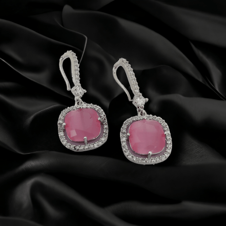 Opal Touch - Square Rhodium Hook Back Earrings - Earrings