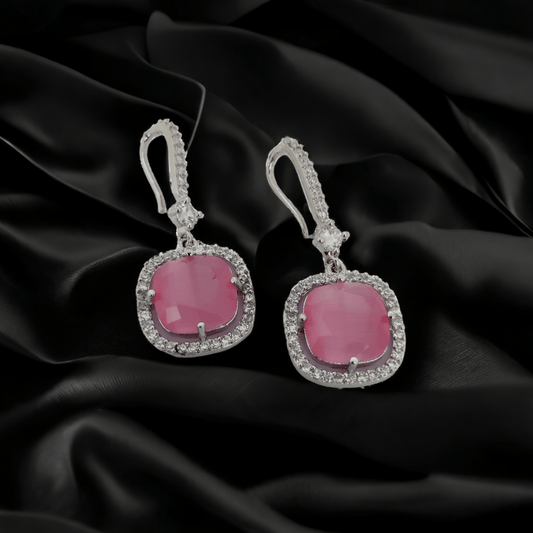 Opal Touch - Square Rhodium Hook Back Earrings - Earrings