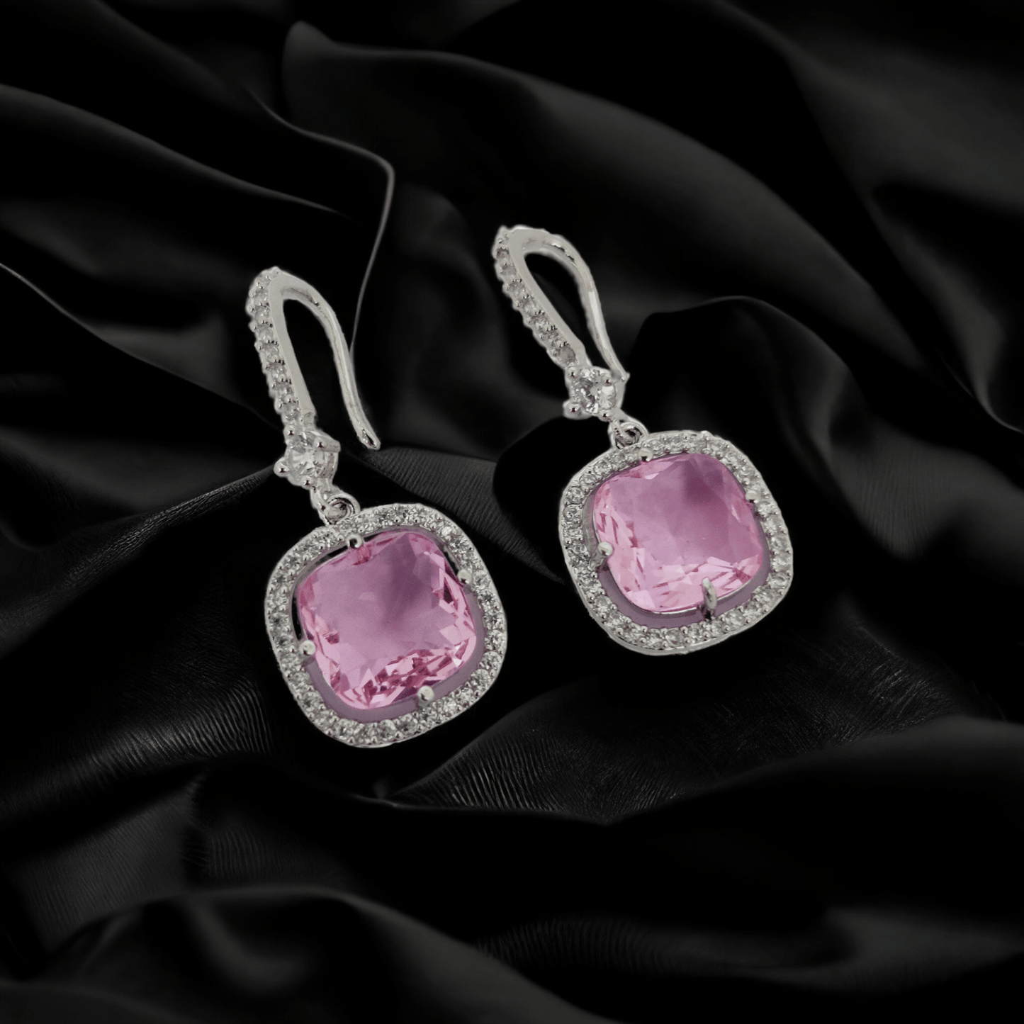 Opal Touch - Square Rhodium Hook Back Earrings - Earrings