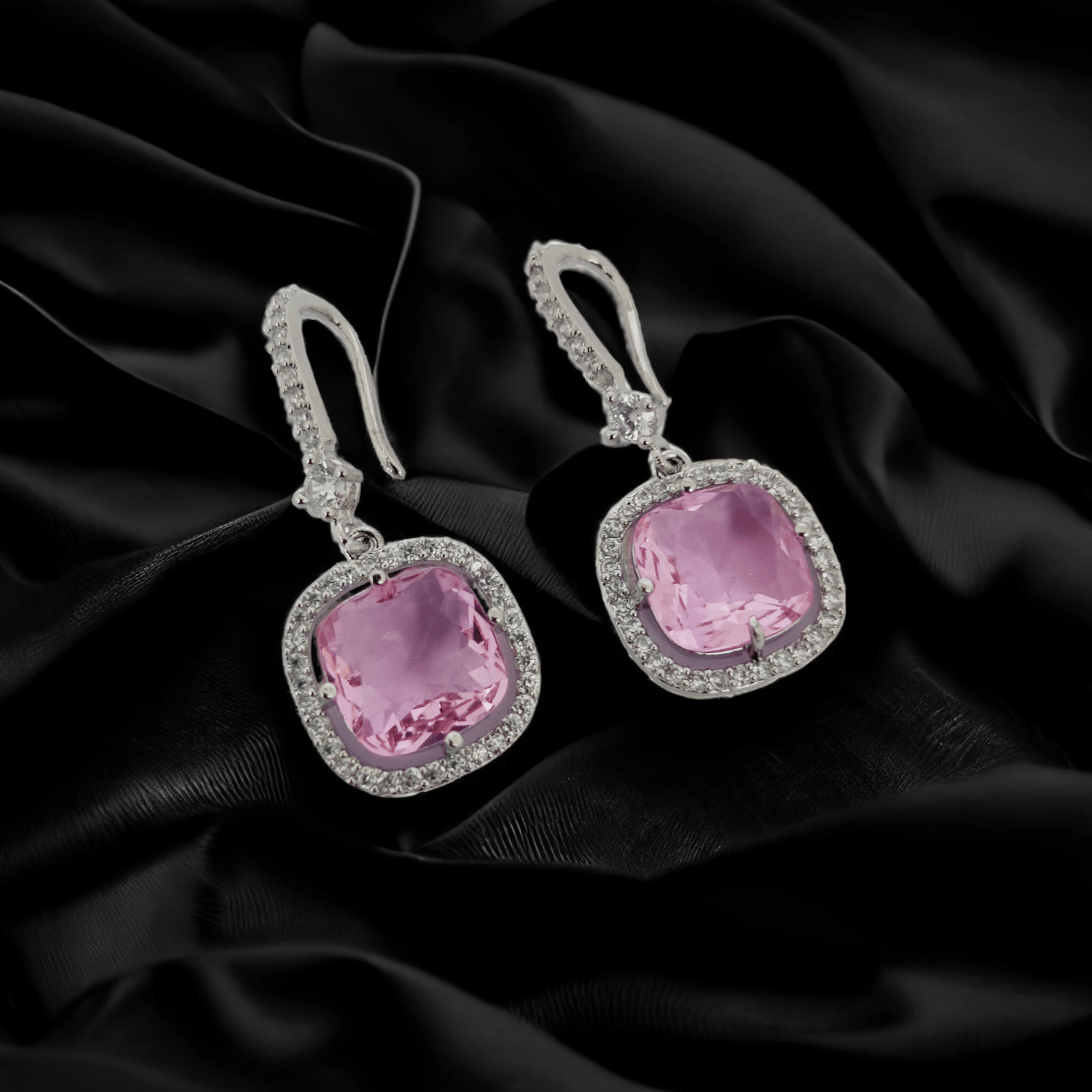 Opal Touch - Square Rhodium Hook Back Earrings - Earrings