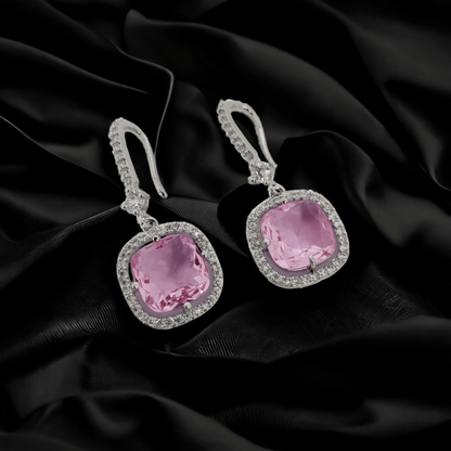 Opal Touch - Square Rhodium Hook Back Earrings - Earrings