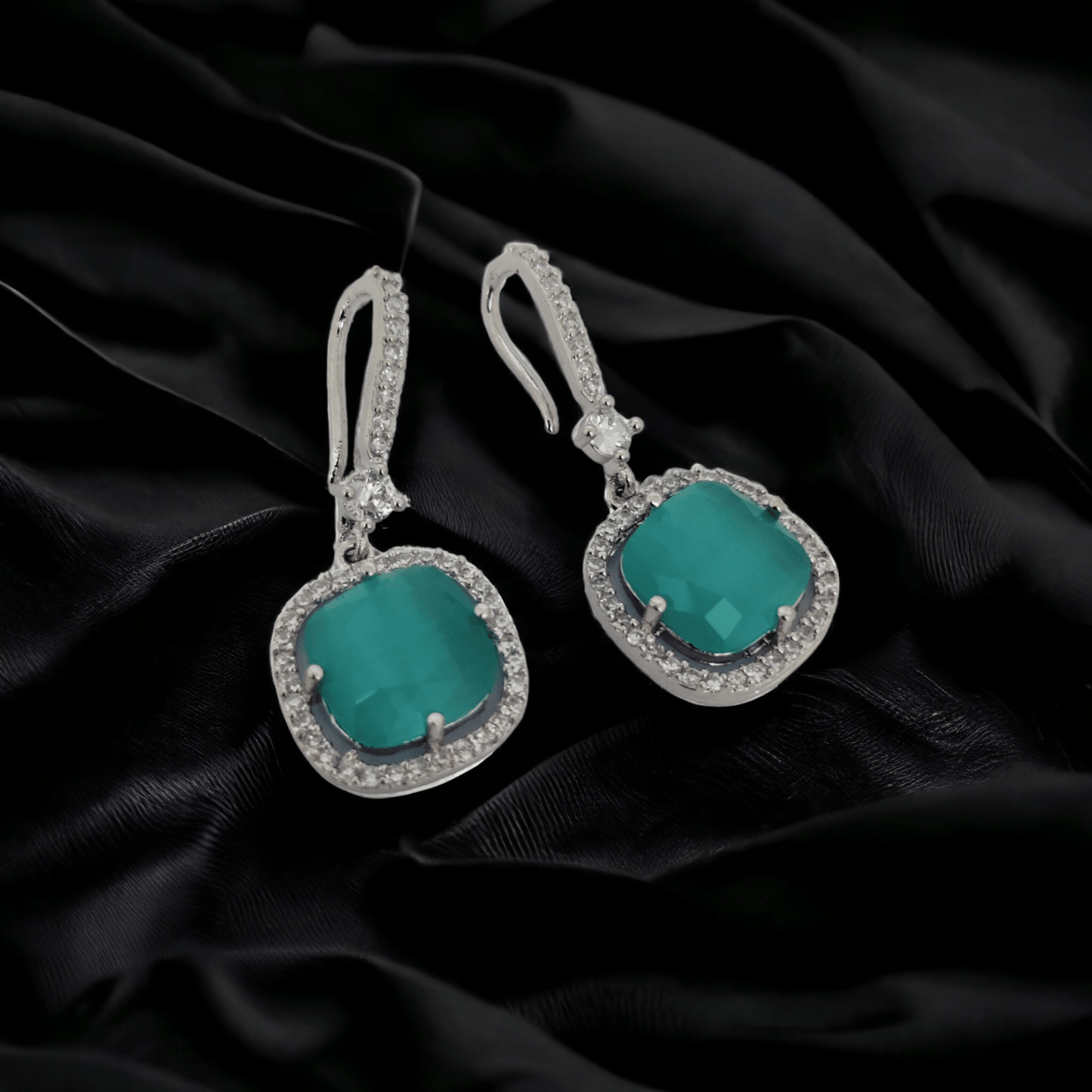 Opal Touch - Square Rhodium Hook Back Earrings - Earrings