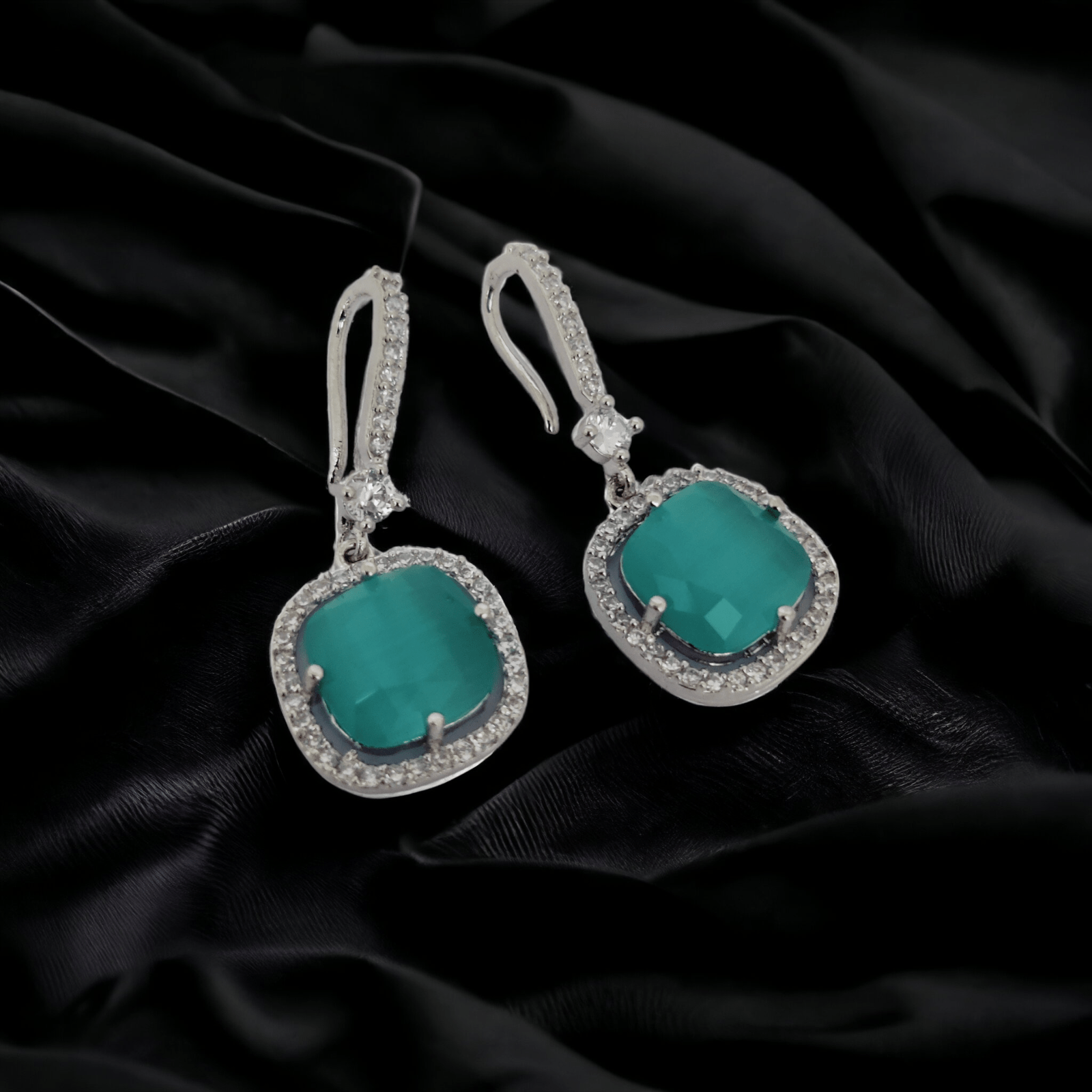 Opal Touch - Square Rhodium Hook Back Earrings - Earrings