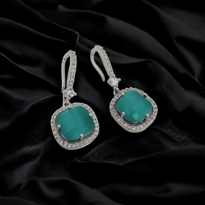 Opal Touch - Square Rhodium Hook Back Earrings - Earrings