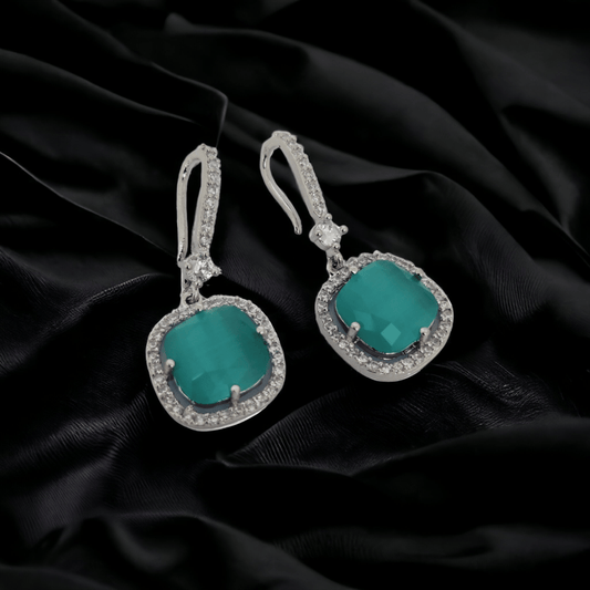 Opal Touch - Square Rhodium Hook Back Earrings - Earrings