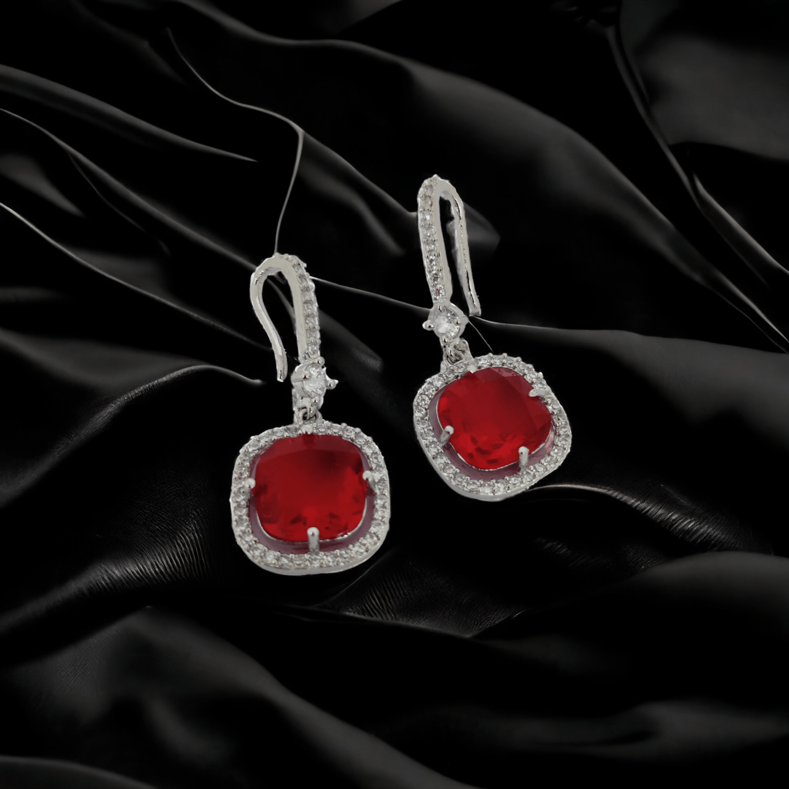 Opal Touch - Square Rhodium Hook Back Earrings - Earrings