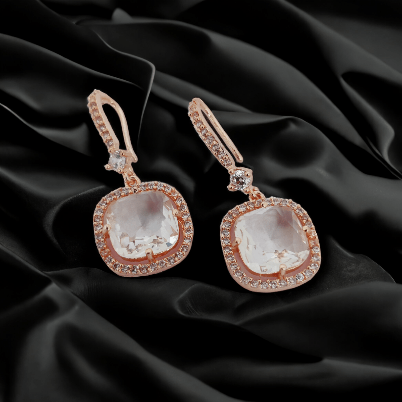 Opal Touch - Square Rose Gold Hook Back Earrings - Earrings