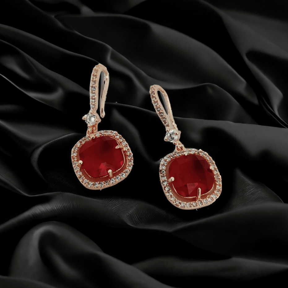 Opal Touch - Square Rose Gold Hook Back Earrings - Earrings
