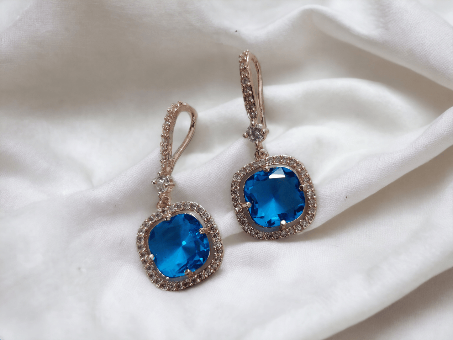 Opal Touch - Square Rose Gold Hook Back Earrings - Earrings