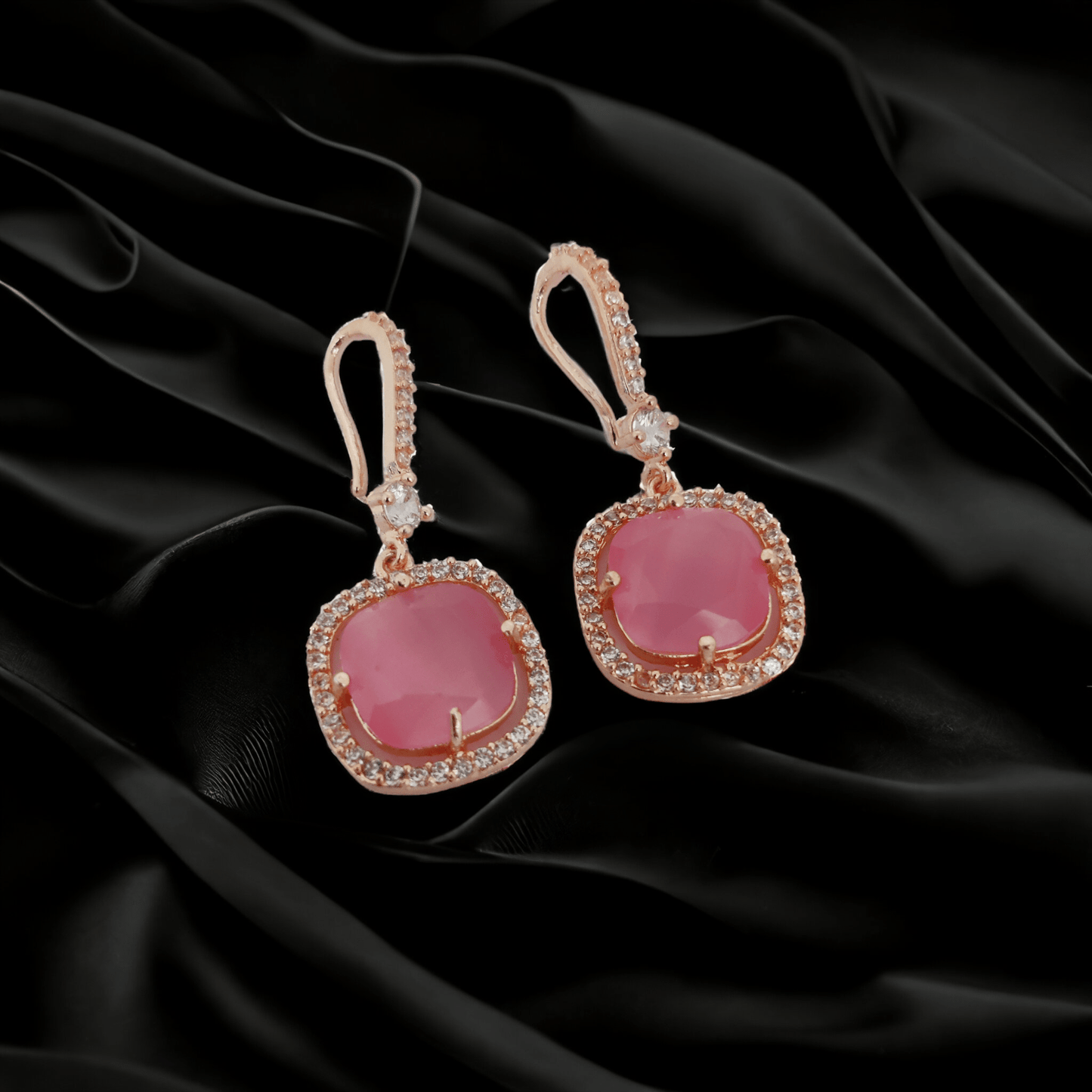 Opal Touch - Square Rose Gold Hook Back Earrings - Earrings