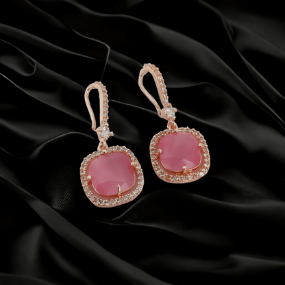 Opal Touch - Square Rose Gold Hook Back Earrings - Earrings