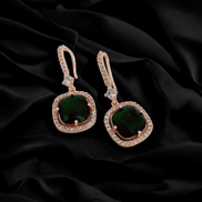 Opal Touch - Square Rose Gold Hook Back Earrings - Earrings