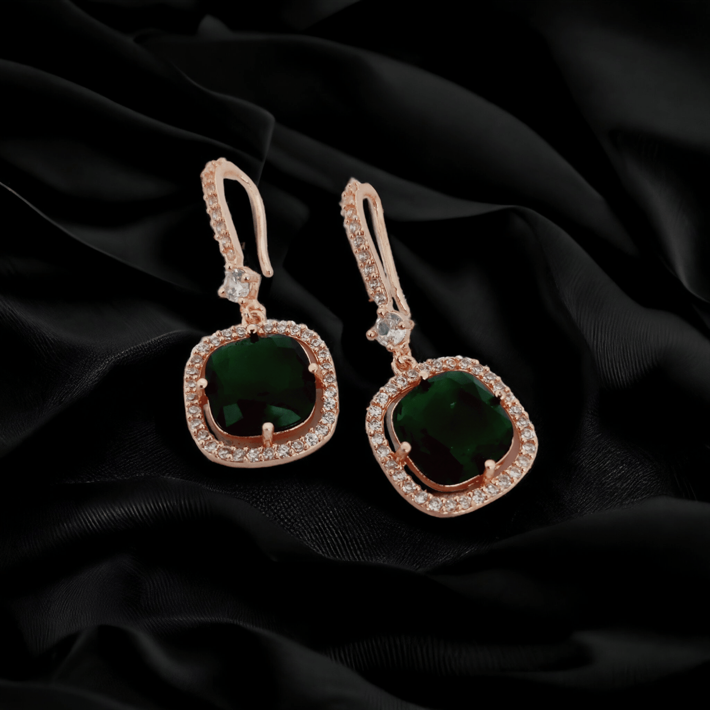 Opal Touch - Square Rose Gold Hook Back Earrings - Earrings