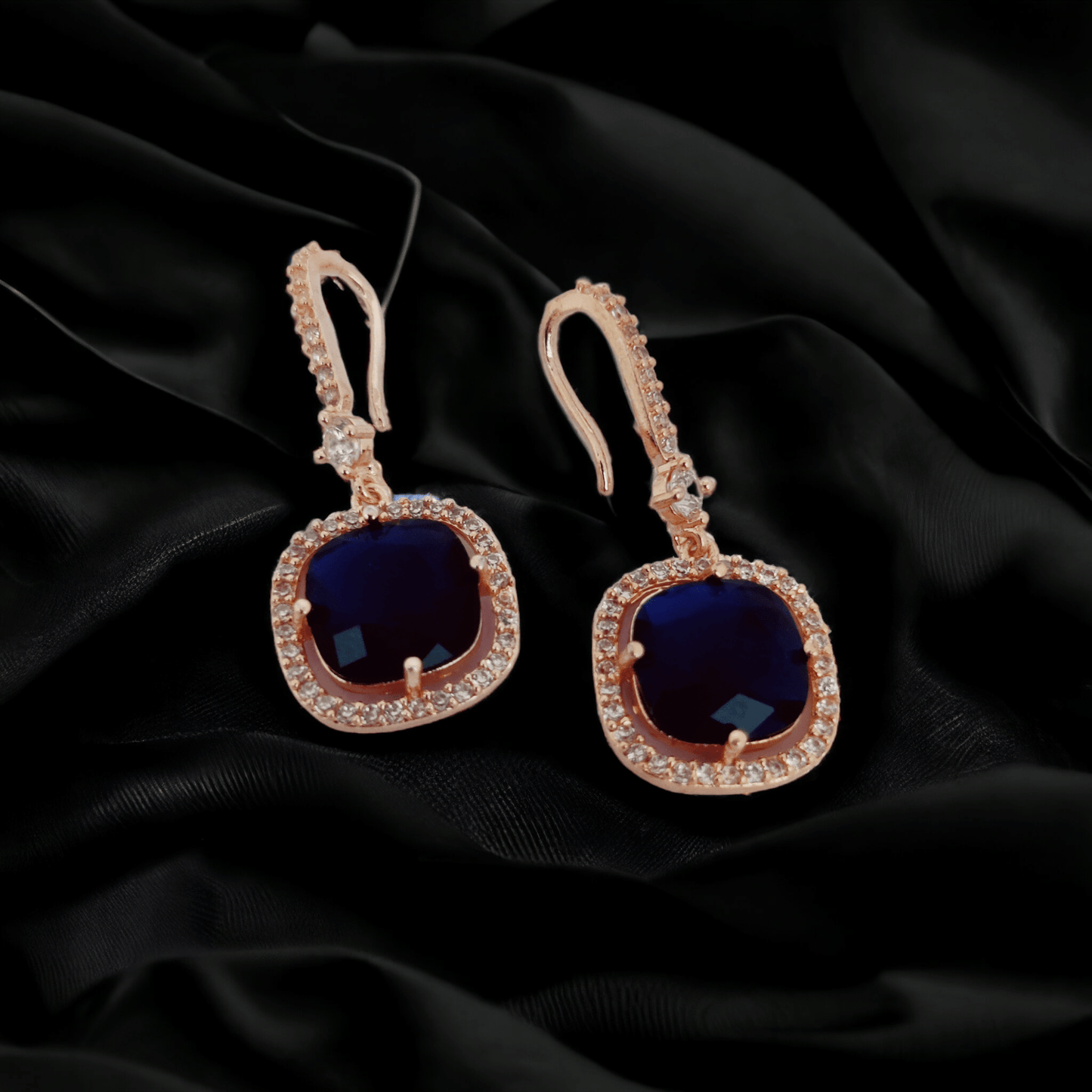 Opal Touch - Square Rose Gold Hook Back Earrings - Earrings