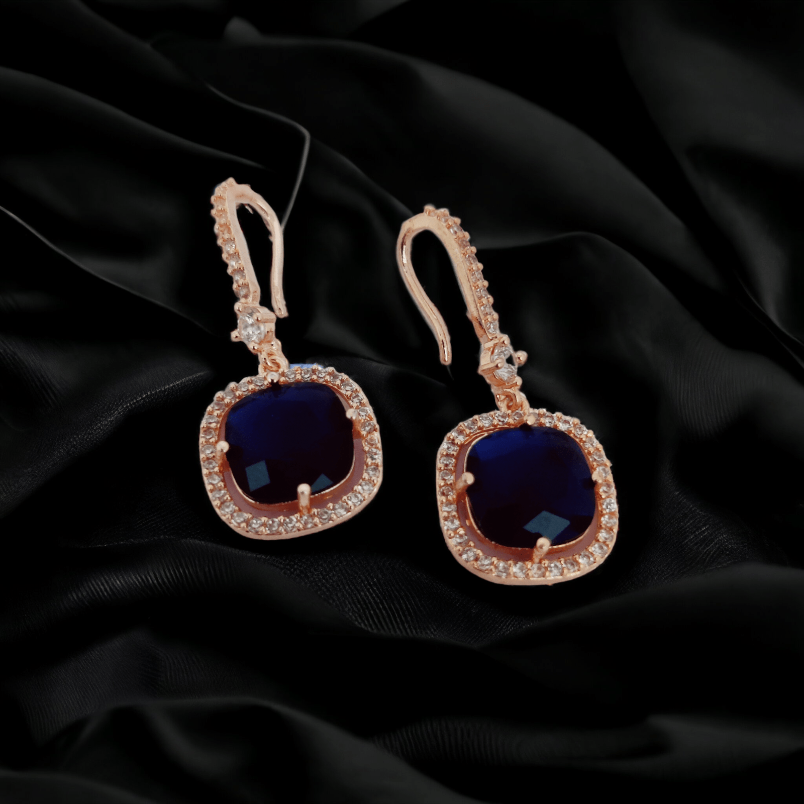 Opal Touch - Square Rose Gold Hook Back Earrings - Earrings