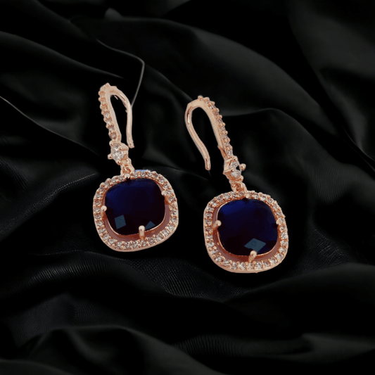 Opal Touch - Square Rose Gold Hook Back Earrings - Earrings