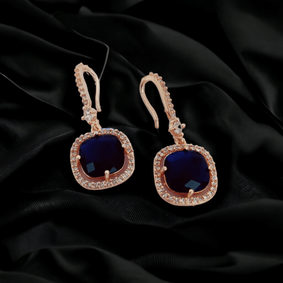 Opal Touch - Square Rose Gold Hook Back Earrings - Earrings