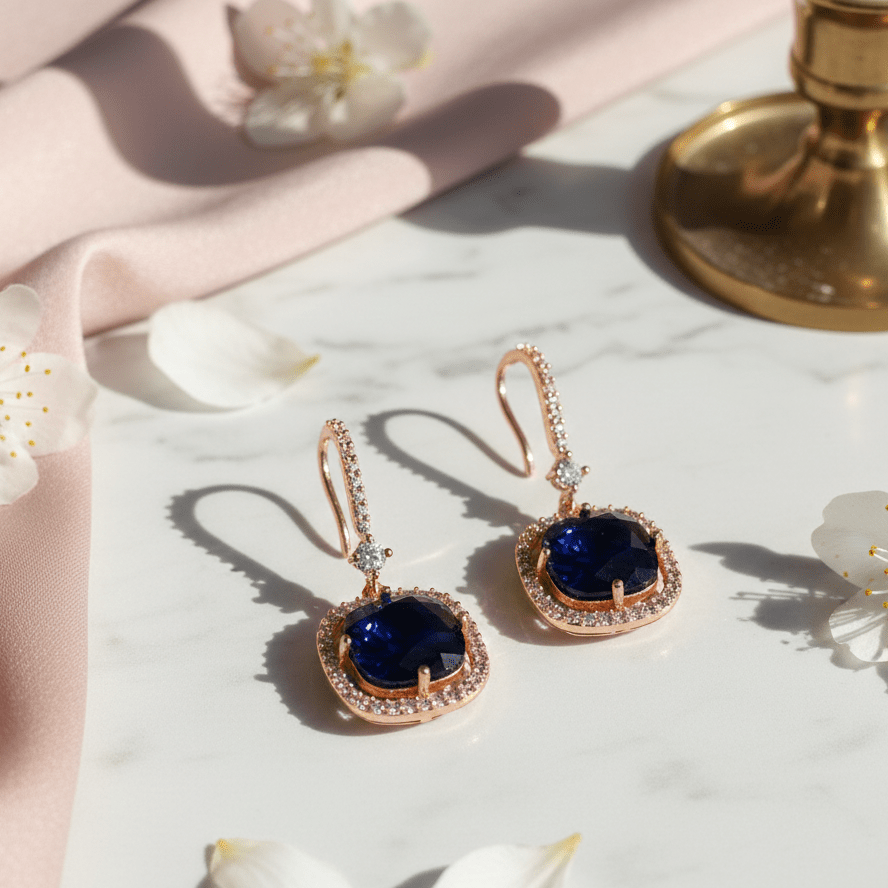 Square Rose Gold Hook Back Earrings - Opal Touch