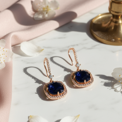 Square Rose Gold Hook Back Earrings - Opal Touch