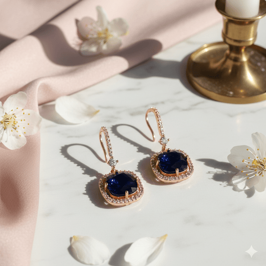 Square Rose Gold Hook Back Earrings - Opal Touch