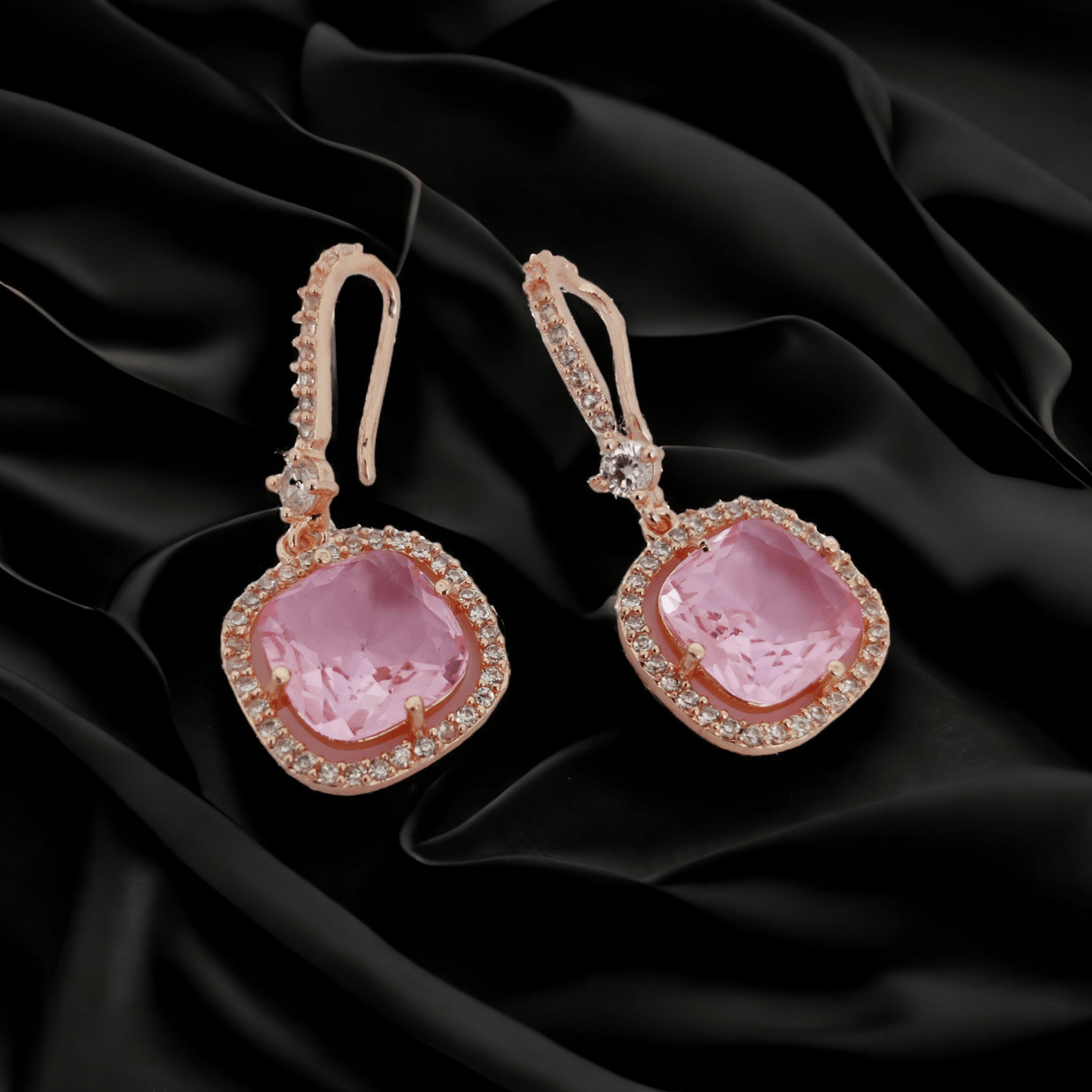 Opal Touch - Square Rose Gold Hook Back Earrings - Earrings
