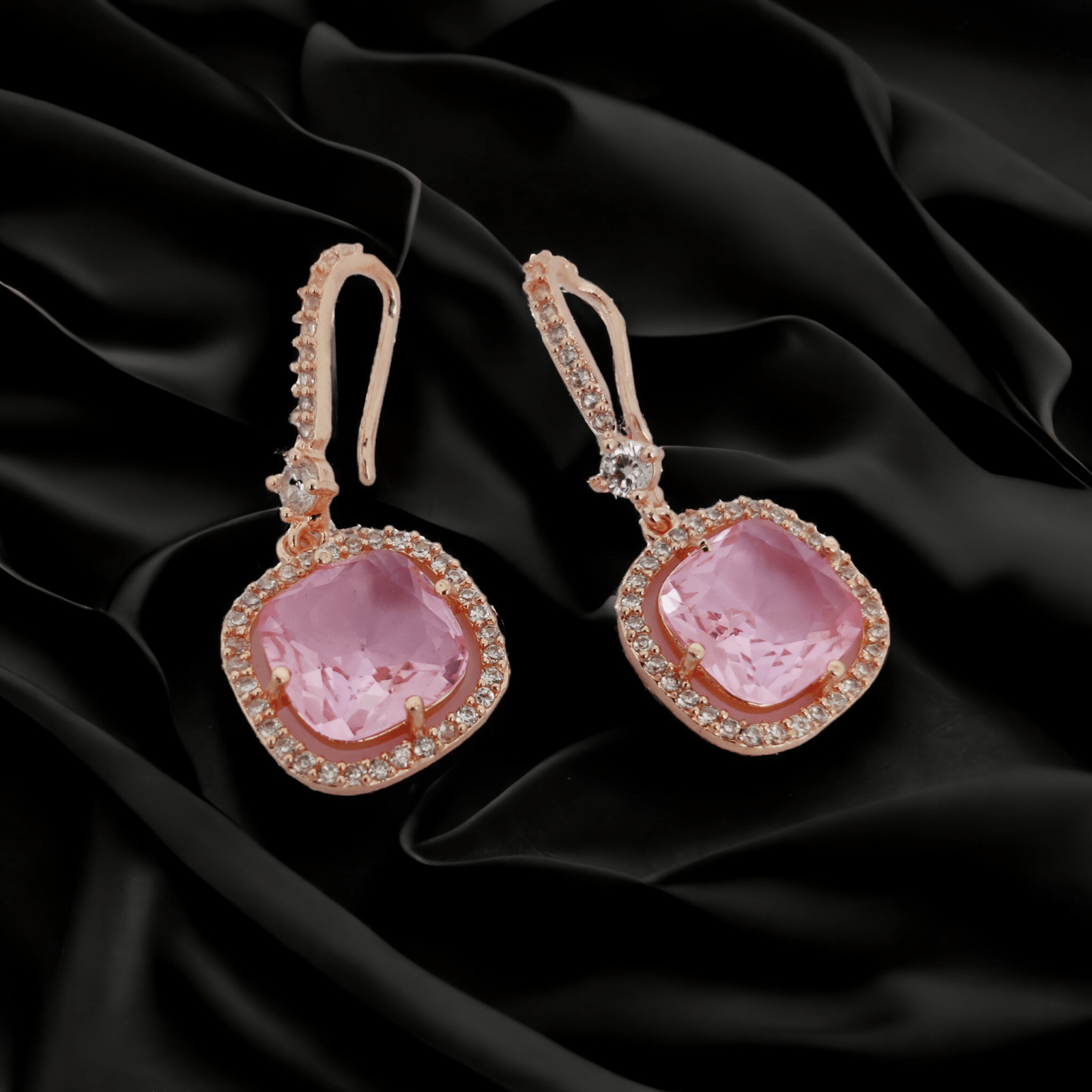 Opal Touch - Square Rose Gold Hook Back Earrings - Earrings