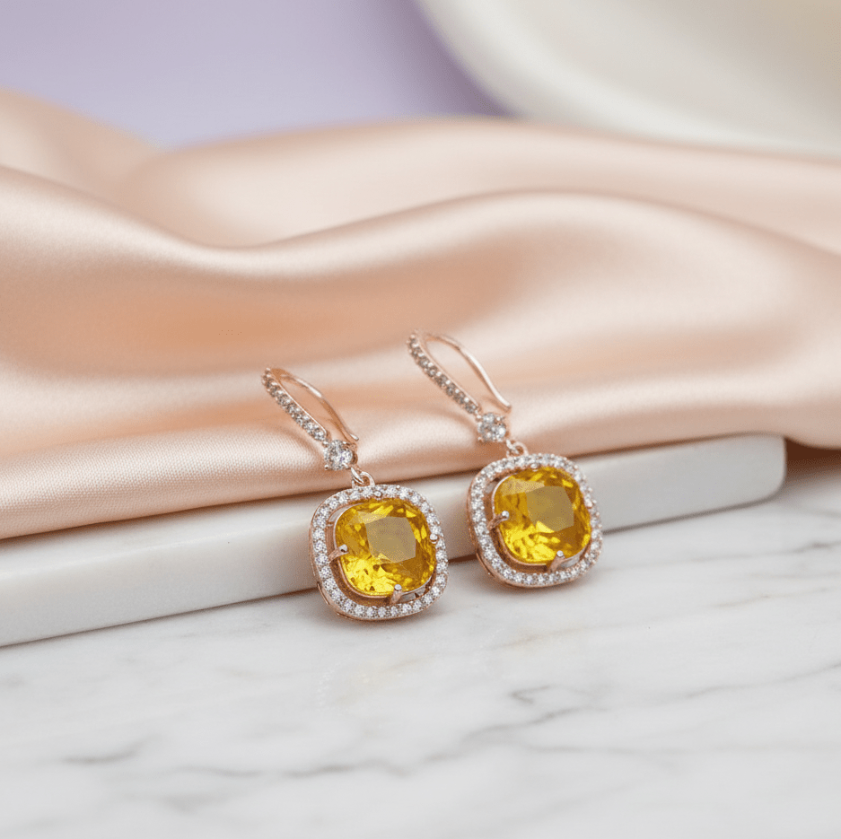 Square Rose Gold Hook Back Earrings - Opal Touch