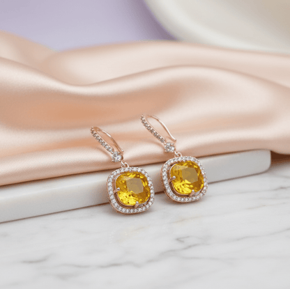 Square Rose Gold Hook Back Earrings - Opal Touch