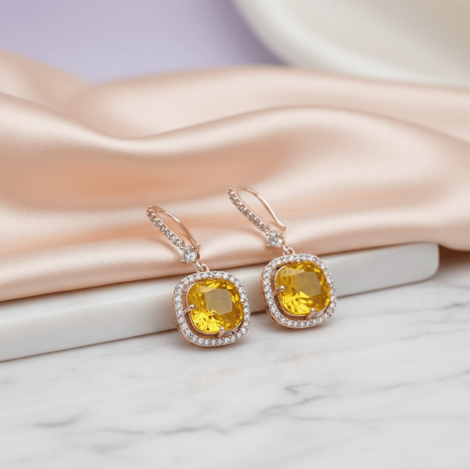 Square Rose Gold Hook Back Earrings - Opal Touch