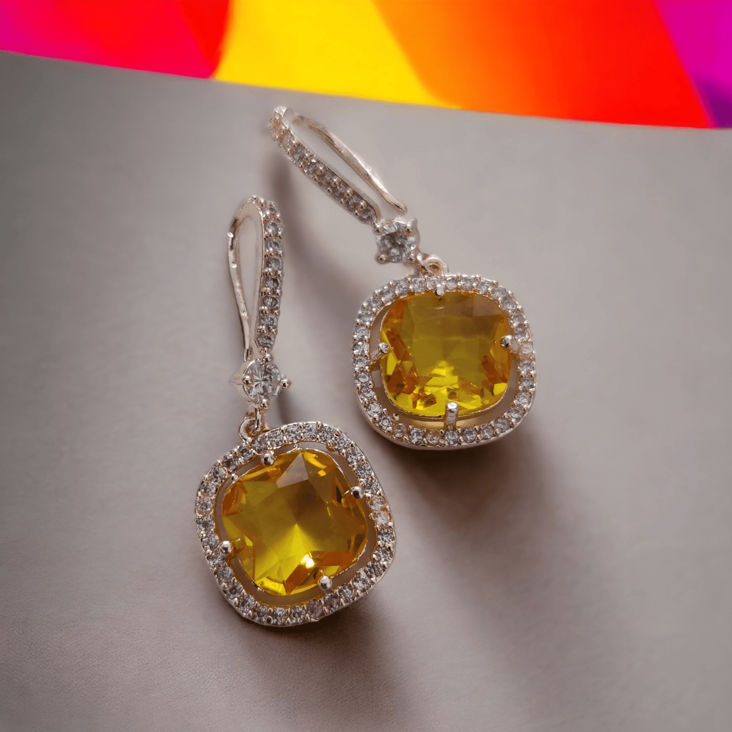 Opal Touch - Square Rose Gold Hook Back Earrings - Earrings