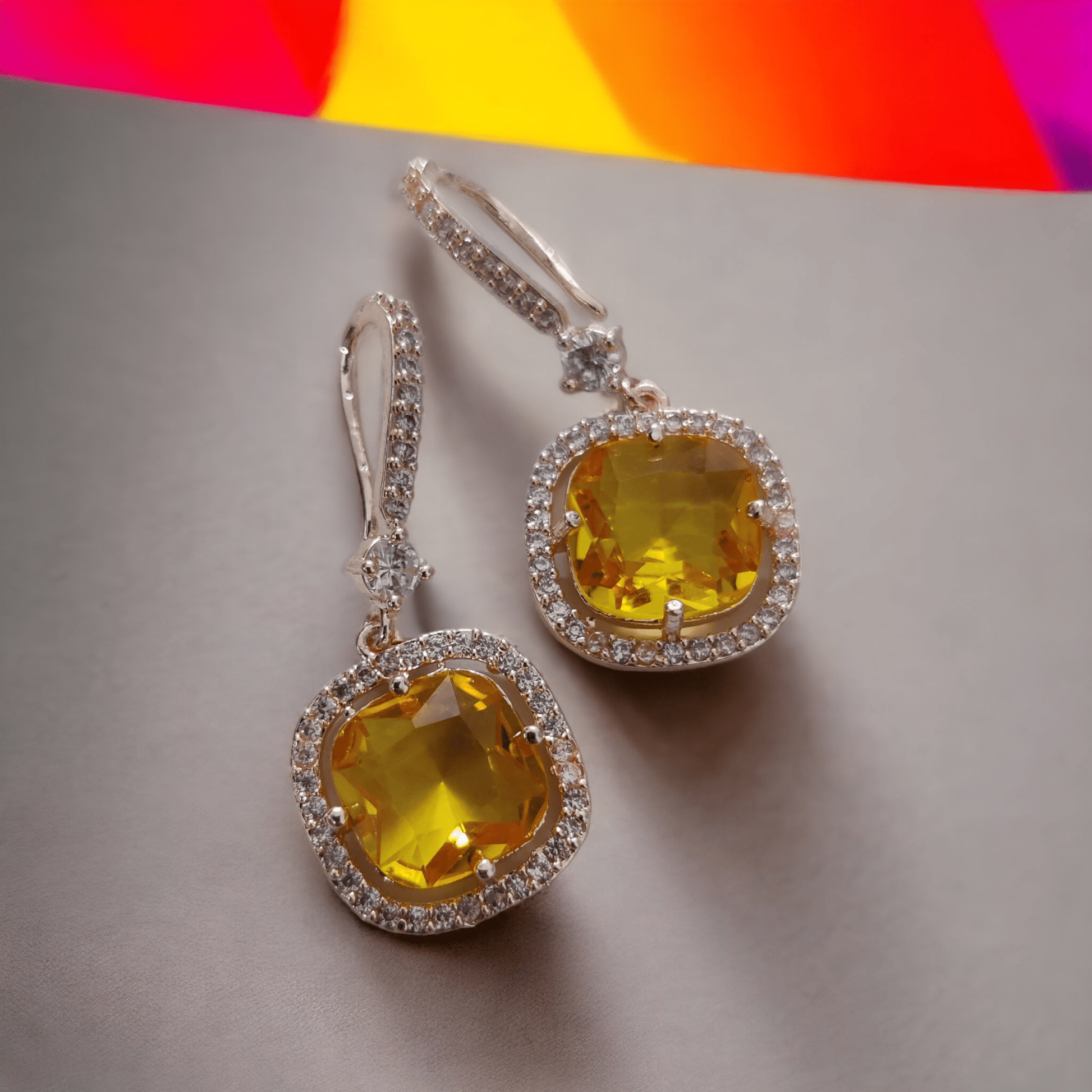 Opal Touch - Square Rose Gold Hook Back Earrings - Earrings