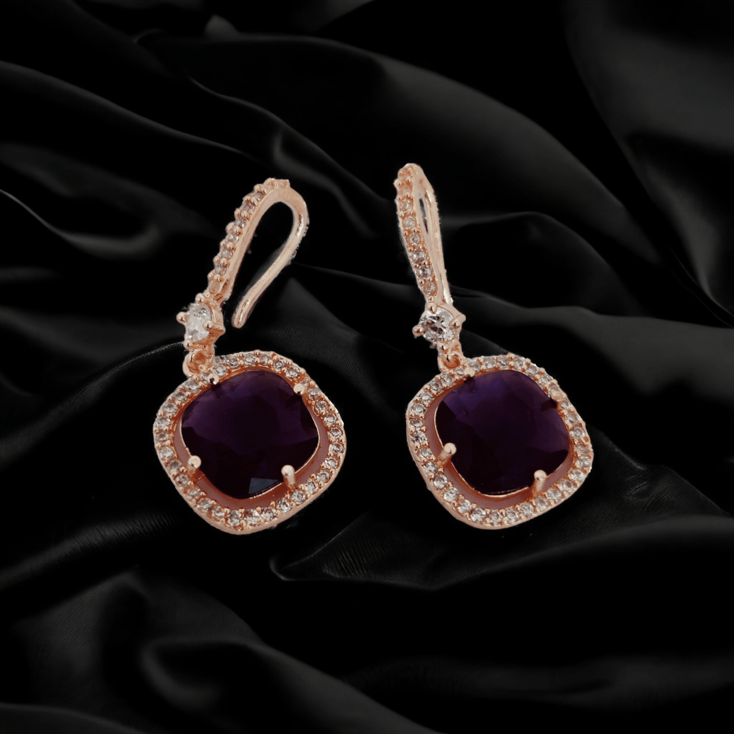 Opal Touch - Square Rose Gold Hook Back Earrings - Earrings