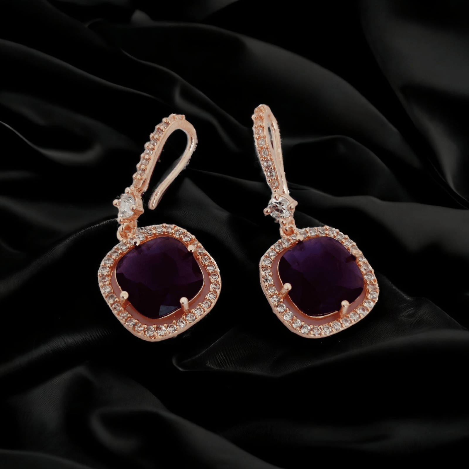 Opal Touch - Square Rose Gold Hook Back Earrings - Earrings